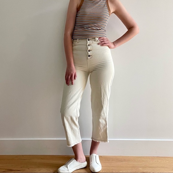 OAK + FORT CROPPED OFF WHITE STRAIGHT PANTS - S - Picture 4 of 16